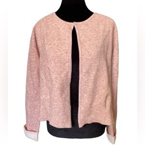 Tahari Blush Heather White Open Front Fitted Thick Knit Blazer Sweater Cardigan